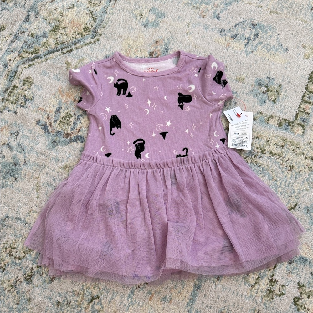 Cat & Jack Purple Kids Dress with Black Cat Print